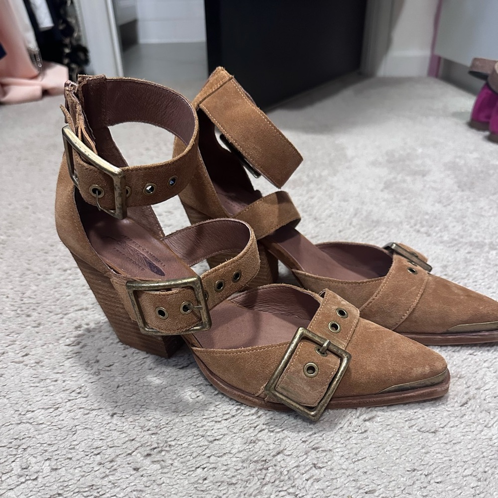 Free People Jeffrey Campbell Hendrix Heels Vegan Suede Brown Size 10
